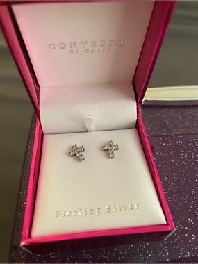 Contessa Di Capri Sterling Silver Crystal Cross Stud Earrings - Silver